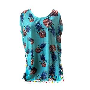 Pineapple sunglasses women’s top coverup with colorful pompoms sleeveless Size M